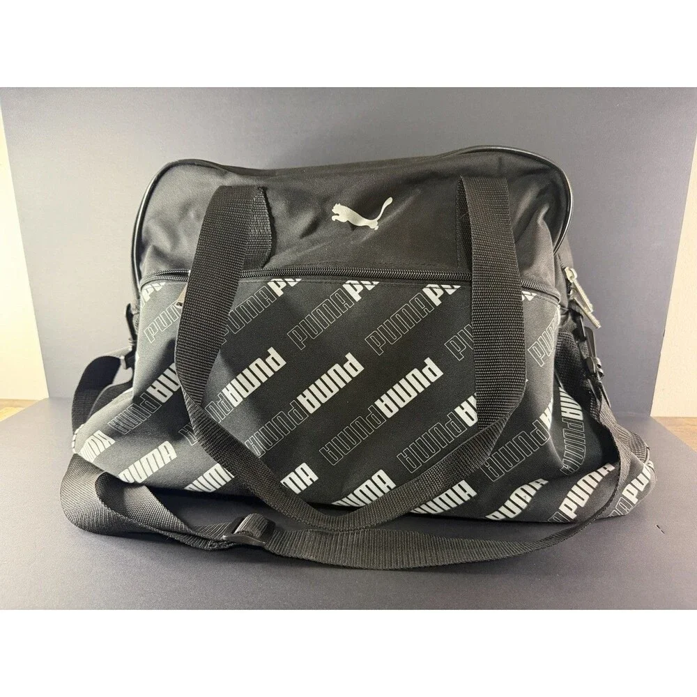 Puma Black & White Logo Gym Bag / Duffel Bag w/ Shoulder Strap - Excellent Cond.